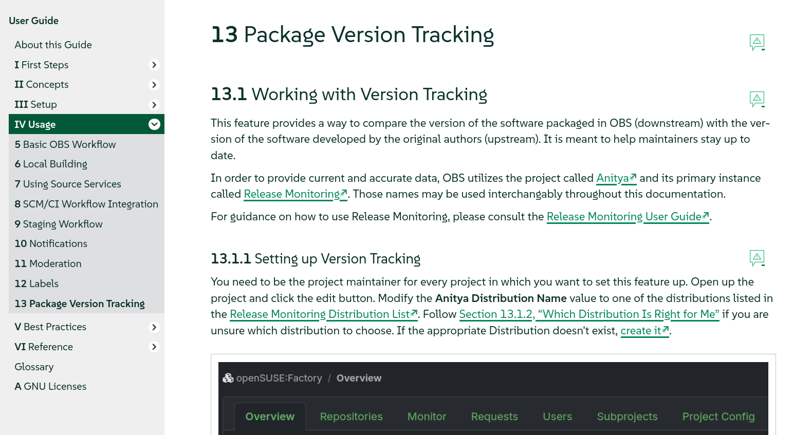 Screenshot of the User Documentation