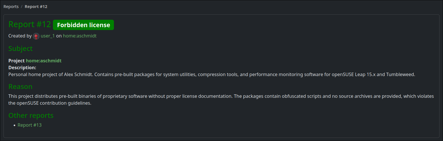 First report
