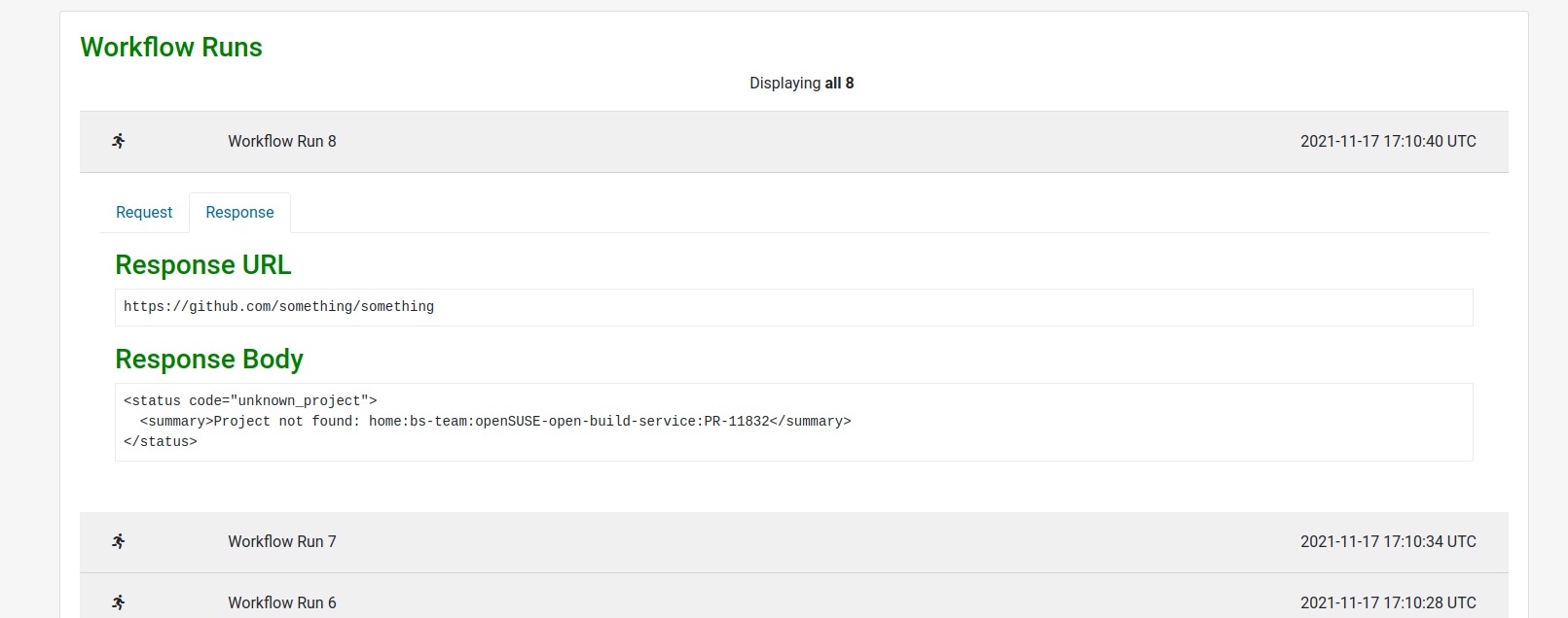 Workflow runs response tab
