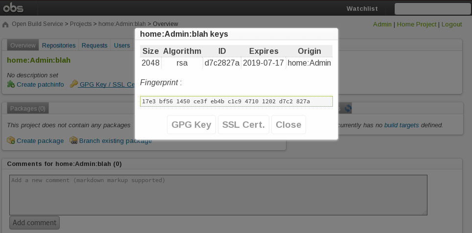 The OBS key dialog